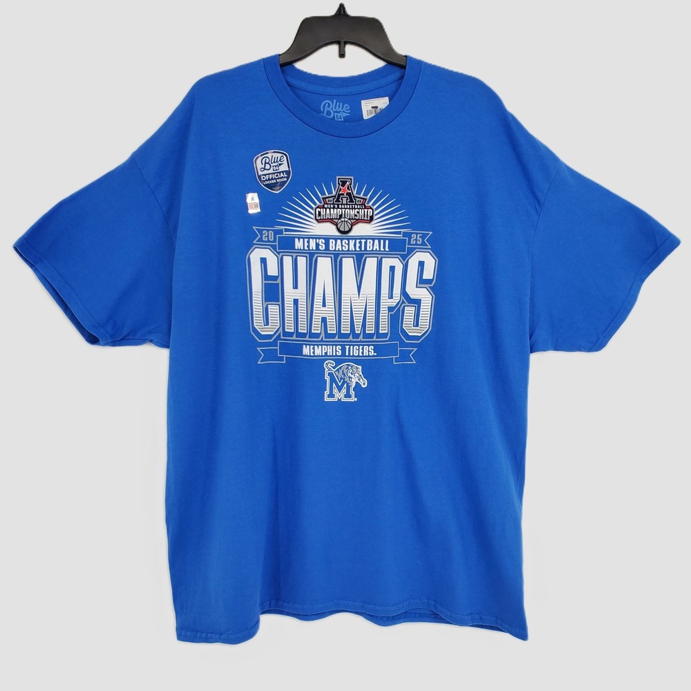 Blue 84 Mens XXL Memphis Tigers 2025 AAC Basketball Champs T-Shirt‎ Royal Blue